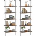 thumbnail image 1 of Ladder Shelf 2PCS Open Bookshelf 5-Tier Wall-Mounted Wood Bookcase Rack Open Back Industrial Modern Plant Flower Stand Utility OrganizerMetal Frame Furniture Office Kitchen Bedroom (Brown), 1 of 10