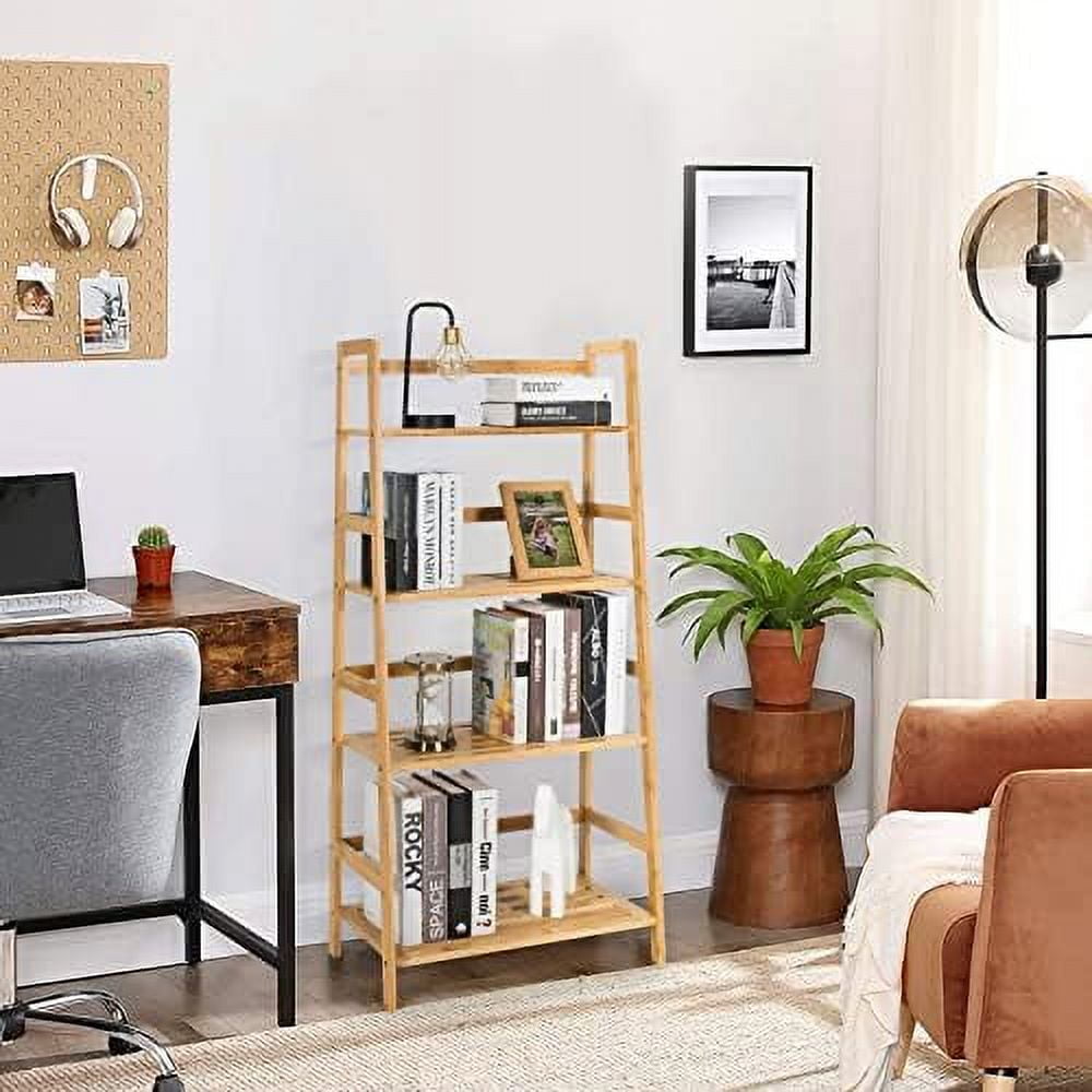 Ladder Shelf, 4 Tier Bamboo Ladder Bookshelf, 48’’ Tall Freestanding