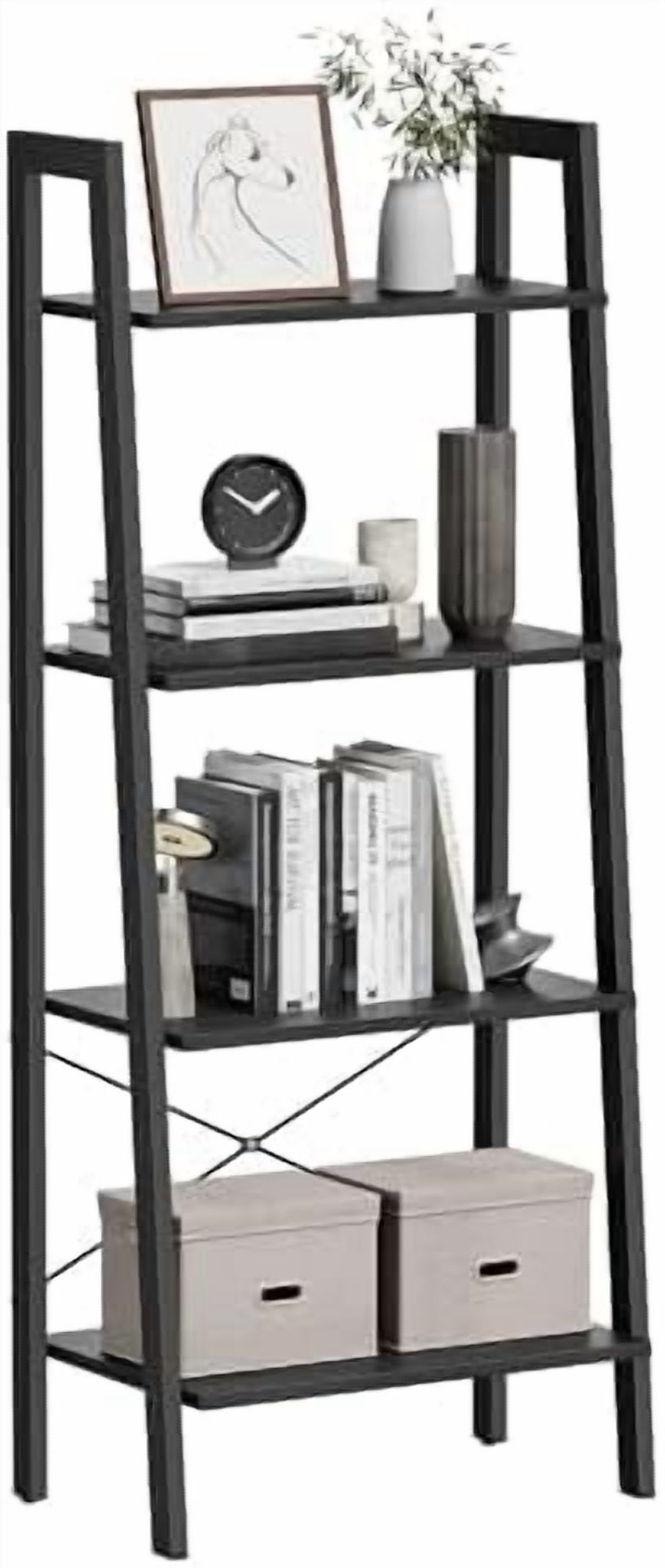 Ladder Shelf, 4Tier Bookshelf, Storage Rack, Bookcase with Steel Frame