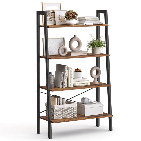 VASAGLE Ladder Shelf, 4-Tier Bookshelf, Storage Rack, Bookcase with Steel Frame, for Living Room, Home Office