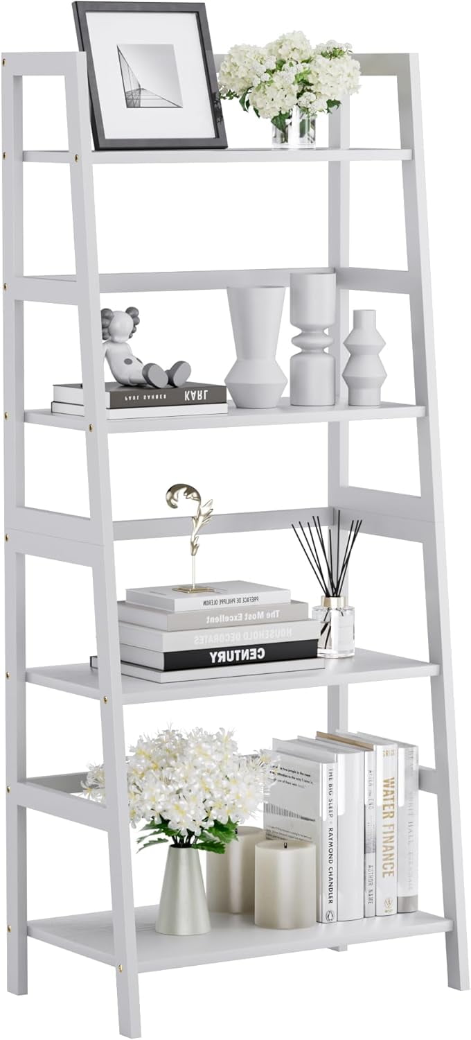 Ladder Shelf, 4 Tier Leaning Bookshelf, Floor Standing Home Office Open