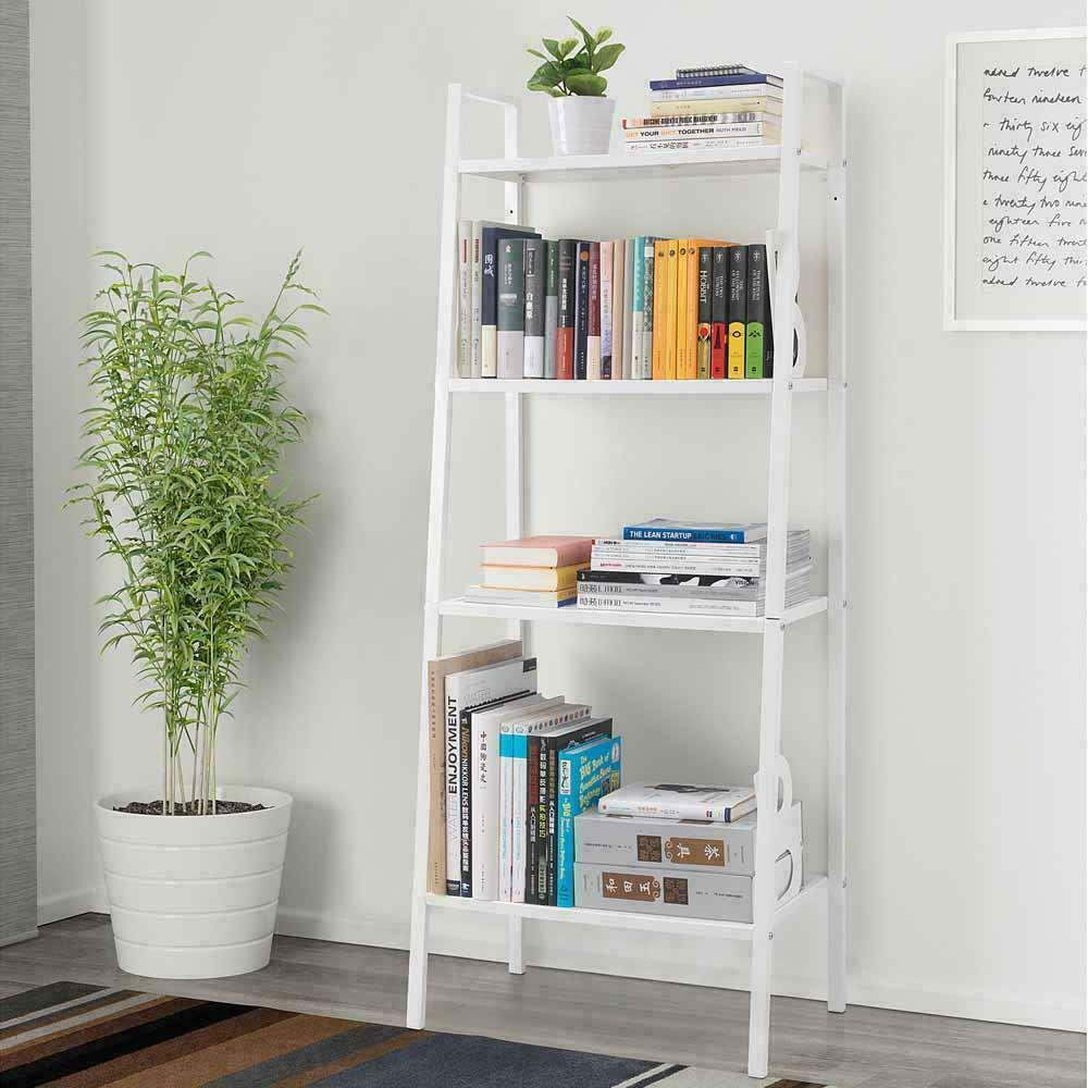 Ladder Shelf 4 Tier Leaning Industrial Bookshelf, Rustic Wood Metal