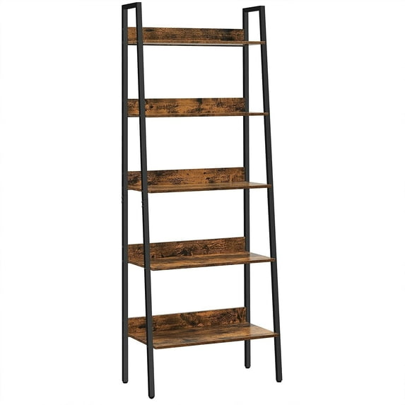 Ladder Shelf 5-Tier, Bookshelf, Rustic Brown and Black