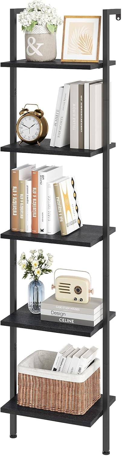 Black 5-Tier Ladder Shelf with Metal Frame
