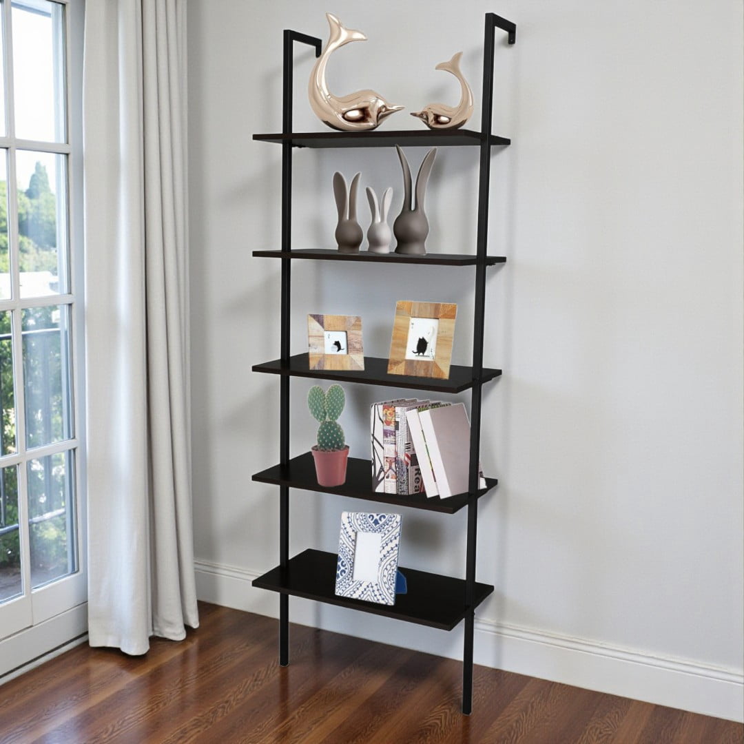 Ladder Shelf, 5 Tiers Industrial MDF Bookshelf with Metal Frame, Open ...