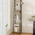 thumbnail image 1 of Ladder Shelf, Bookshelf Bookcase, Freestanding Corner Storage Shelve with 2 Hooks for Home Office, Living Room, Kitchen, Bedroom, Industrial, 6-Tier Greige, 1 of 18