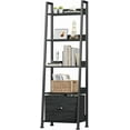 thumbnail image 1 of Ladder Shelf, Ladder Bookshelf with Drawer, Industrial 5 Tier Book Shelf, Display Open Bookcase Storage Shelves for Books, CDs, Photos, Black Shelving Unit for Home Office, Living Room, 1 of 7