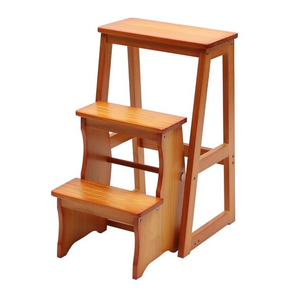 Ladder Shelves, High-Quality Solid Wood, 264.55 lbs Capacity per Tier, Foldable and Reversible Design, Non-Slip Pedals for Safety, Honey Color Finish, Easy to Assemble and Maintain