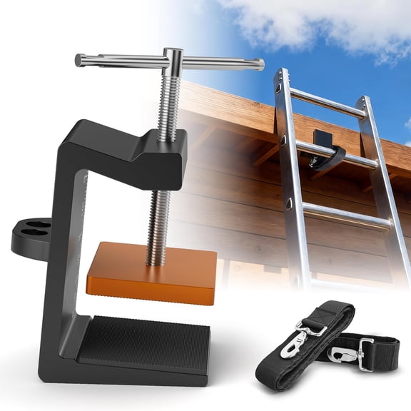 Ladder Stability Anchor,Ladder Satety Clamp,Ladder Stabalizer with 2FT & 3FT Straps,Ladder Gutter Guard Anti-Slip Fall Protection Kit,Ladder Accessories for Maximum Safety