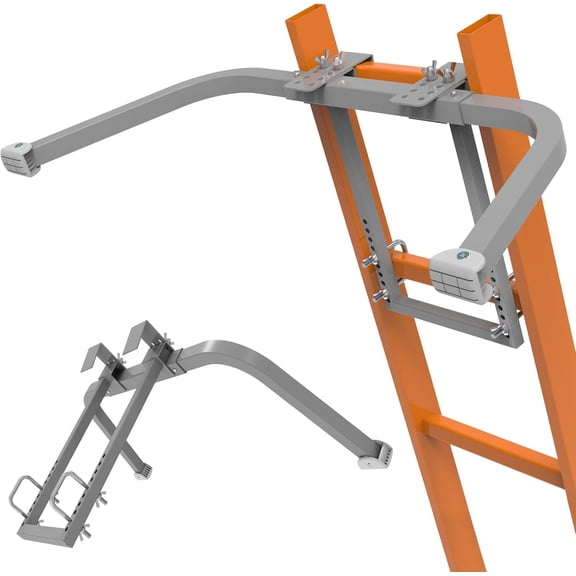 Ladder Stabilizer for Gutter Cleaning Tools and Wall,Heavy Duty Roof Hooks Steel Extension stabilizer with Accessory,Ladder Standoff Anti-Slip Rubber Feet (Silver Gray)