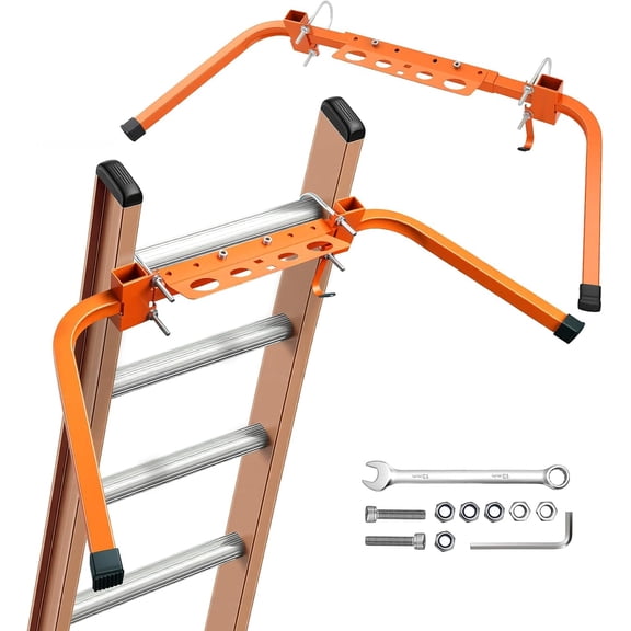 Ladder Stabilizer with Tool Tray & Hook, Extension Ladder Stabilizer with Non-Slip Rubber, Lock Nut Accessories, Ladder Standoff for Roof, Gutters, Windows
