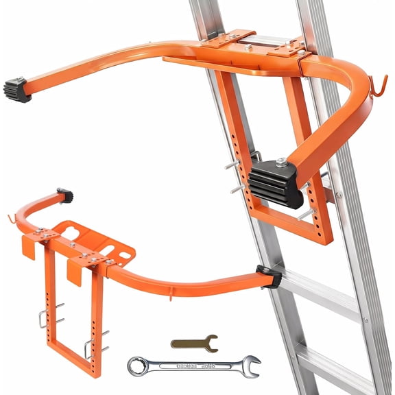 Ladder Stabilizer with Tool Tray & Hook, Heavy Duty Steel Extension Ladder Stabilizer for Roof Gutter/Wall, Stable Ladder Standoff with Wing Span and Non-Slip Rubber Feet, Ladder Accessories