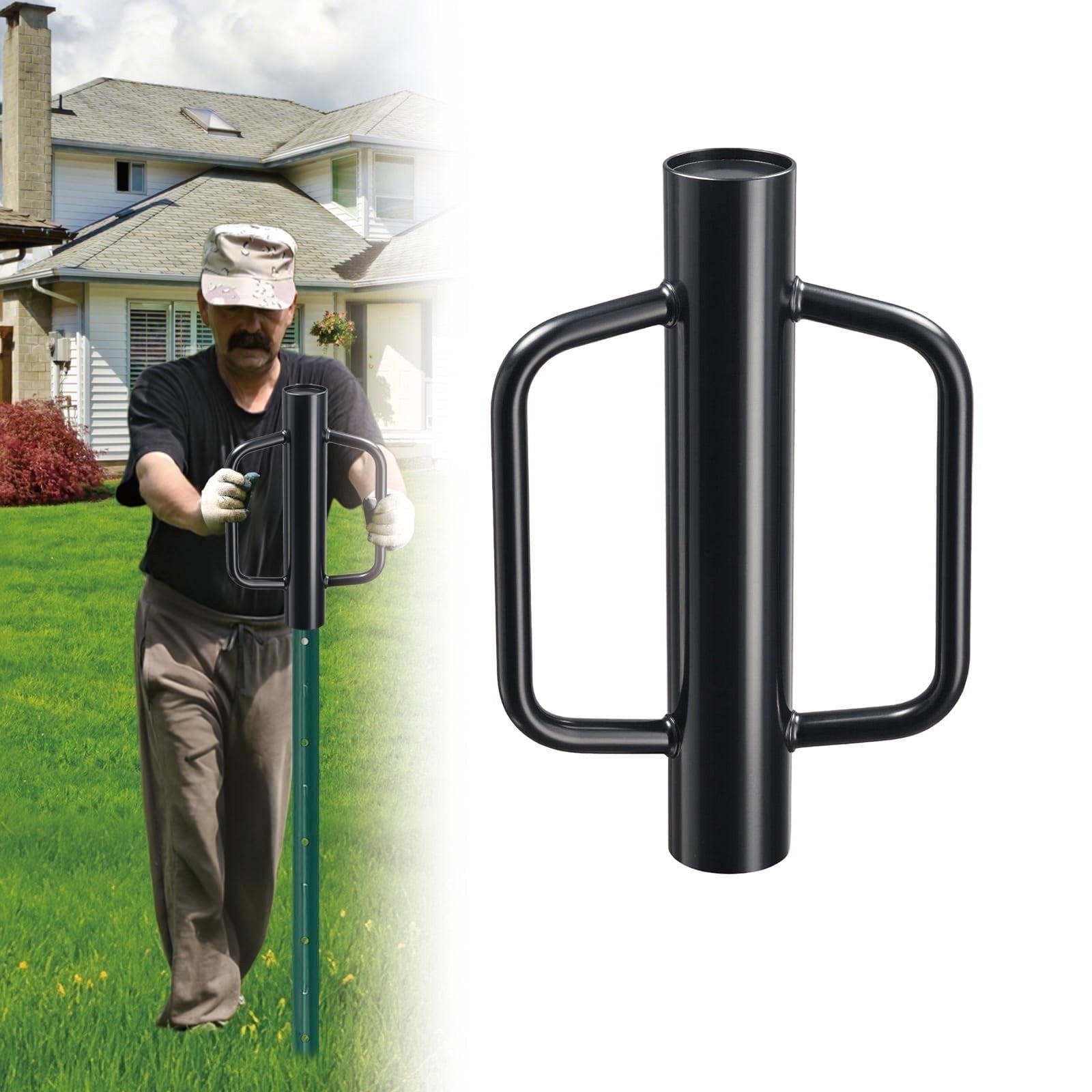 12 LB Fence Post Driver With Handle - Heavy Duty T Post Pounder For Wood & Metal Fence Posts