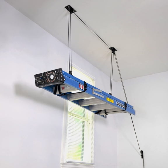 Ladder Storage Ceiling Pulley System, Garage Mount Hoist, Heavy Duty Hanging Organizer Holds 150 lbs