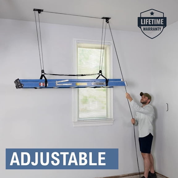 Ladder Storage Ceiling Pulley System Heavy Duty Garage Hoist Organizer Holds 150 lbs