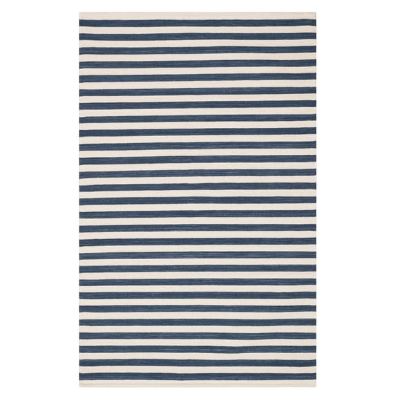 Ladder Stripe Navy/Ivory Handwoven Wool Rug, 8' x 10'