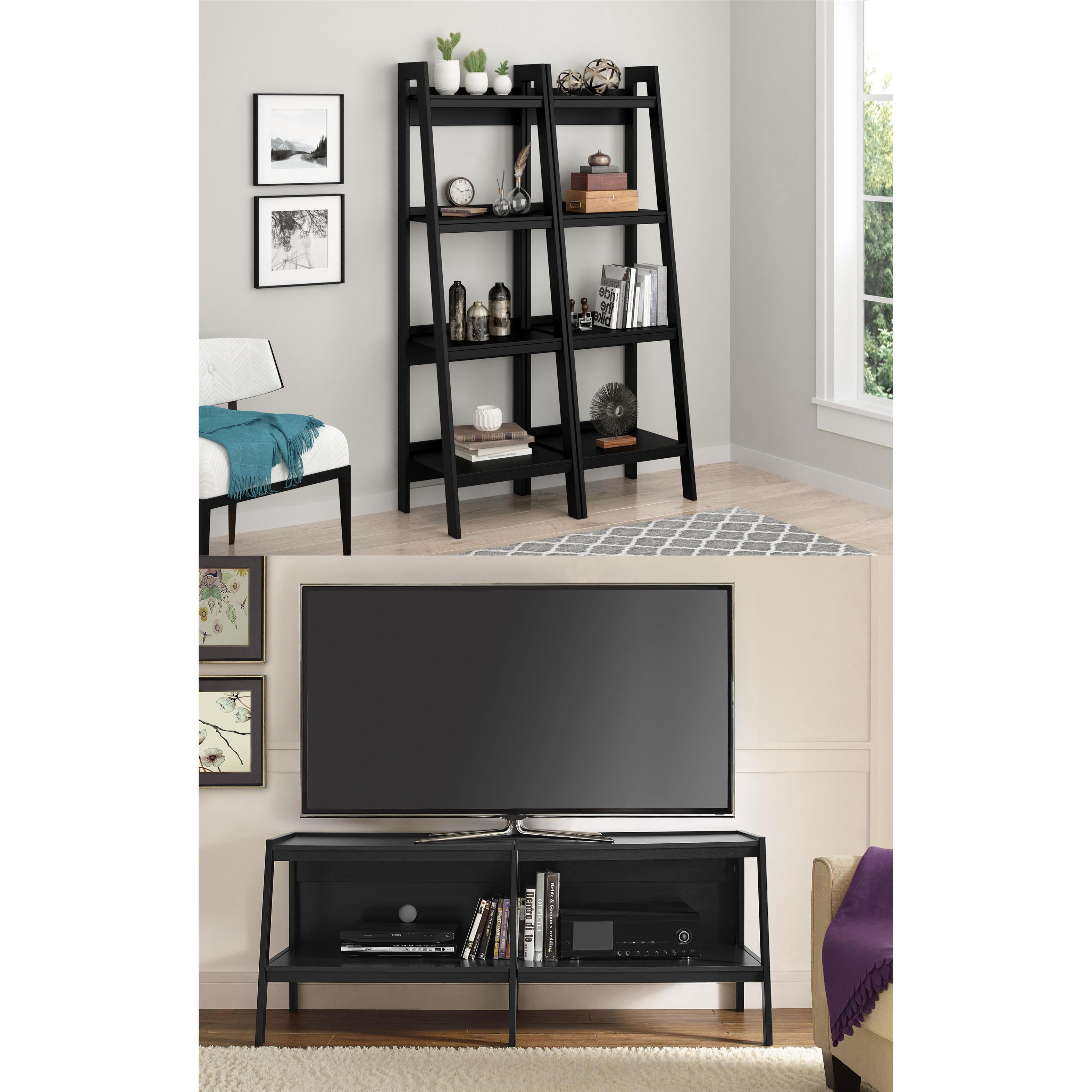 Ladder TV Stand and Bookcase 3 Piece Entertainment Center Bundle for TVs up to 65