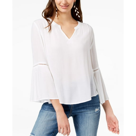 Ladder Trim Bell Sleeve Top Bright White 2XL