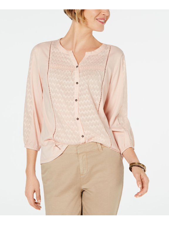 Ladder-Trim Bubble-Sleeve Top Crushed Petal S