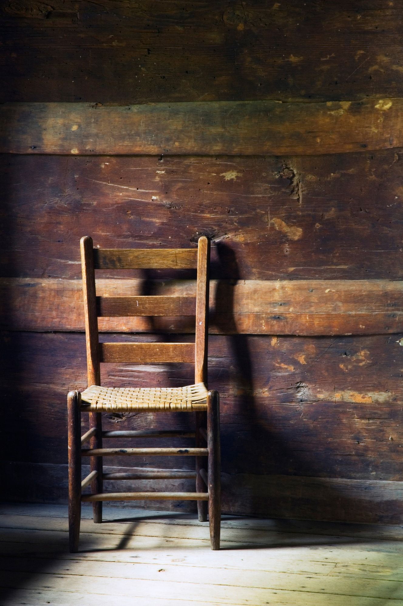 Ladderback chair in empty room Mountain Farm Museum Great Smoky Mountains National Park North Carolina USA Canvas Art - Panoramic Images (9 x 27)