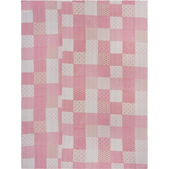 Laddha Home Designs 110" Pink and Cream Handcrafted Rectangular Coverlet - King Size