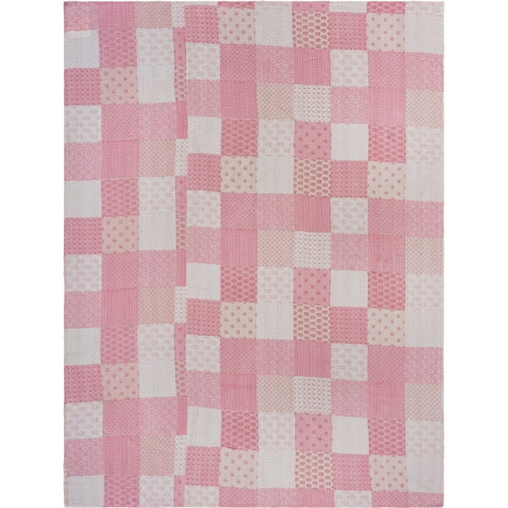 Laddha Home Designs 110" Pink and Cream Handcrafted Rectangular Coverlet - King Size