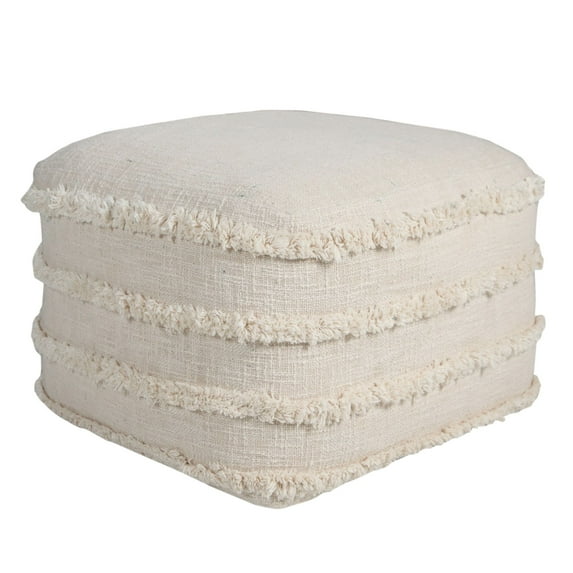 Laddha Home Designs 18" Beige Solid Texture and Striped Square Pouf Ottoman