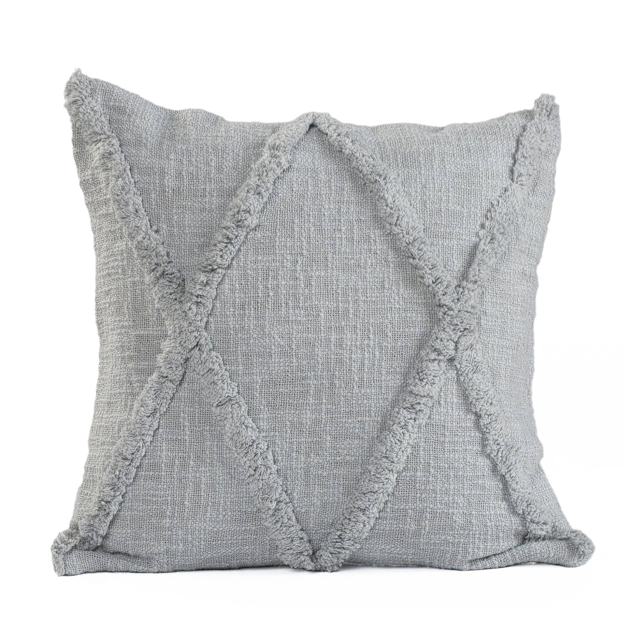 Gray Diamond Tufted Cotton Square Throw Pillow, 18"