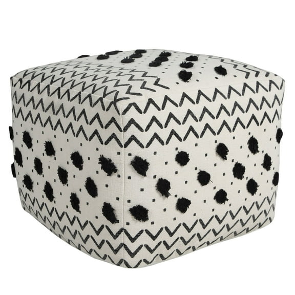 Laddha Home Designs 18" White and Black Geometric Arrow Square Pouf Ottoman