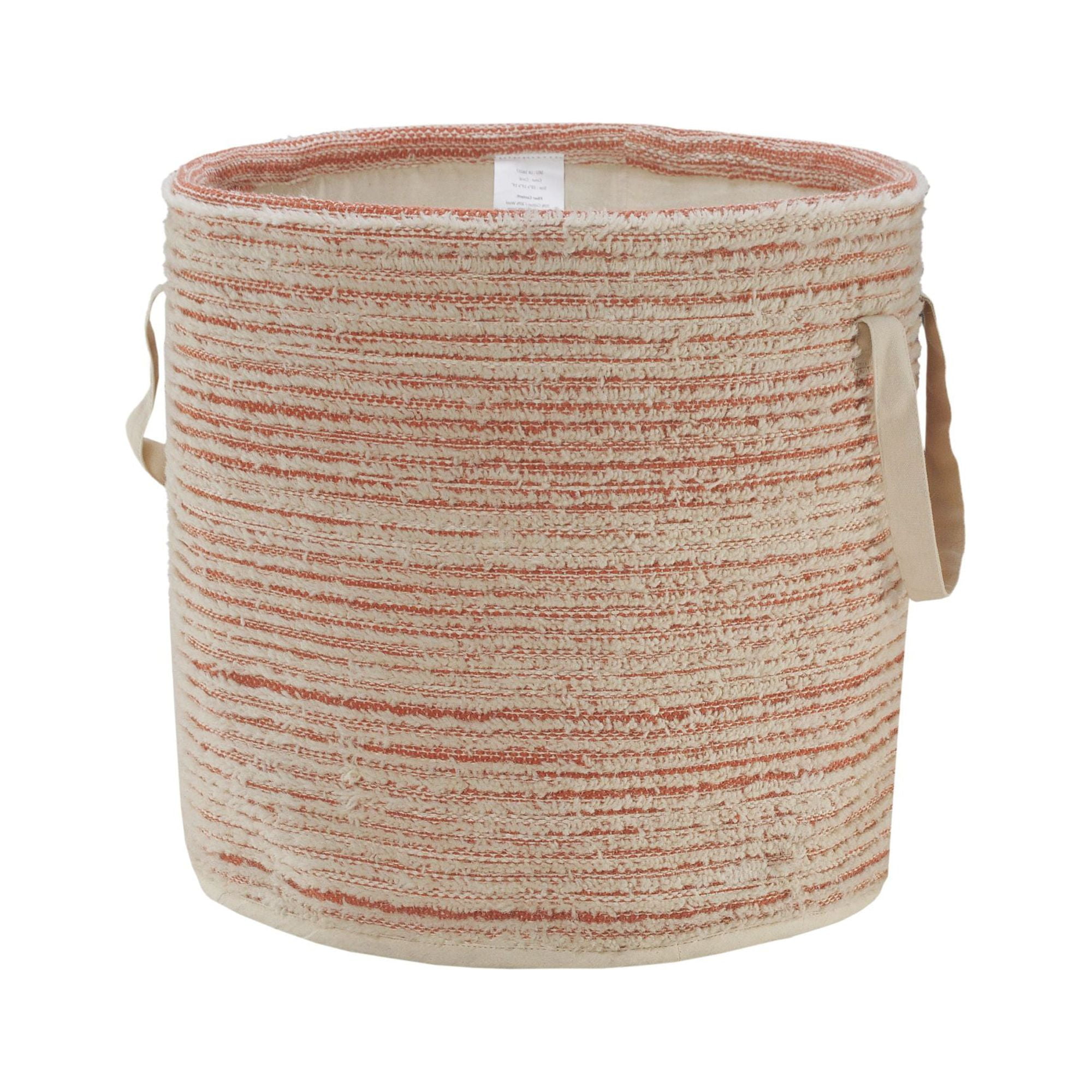 Handmade Coral and White Cotton Round Storage Basket