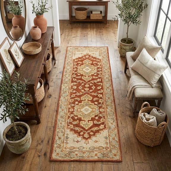 Harlow Hill Velora 2'6" x 7'6" Red/Beige Bordered Wool Indoor Area Rug