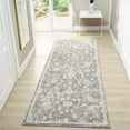 thumbnail image 1 of Laddha Home Designs 2.5' x 7.75' Damask Bordered Area Throw Rug Runner - Blue and Beige, 1 of 7