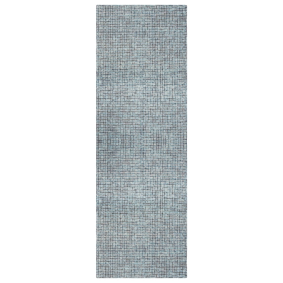 Laddha Home Designs 2.5' x 8' Hand Tufted Geometric Checkered Area Throw Rug Runner - Navy Blue and