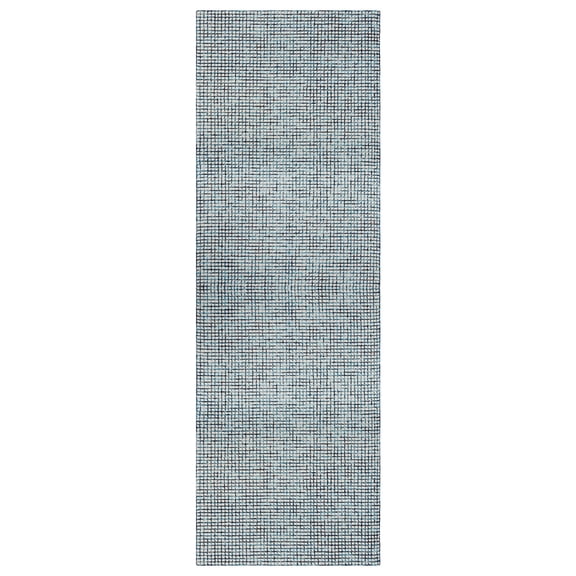 Laddha Home Designs 2.5' x 8' Hand Tufted Geometric Checkered Area Throw Rug Runner - Navy Blue and
