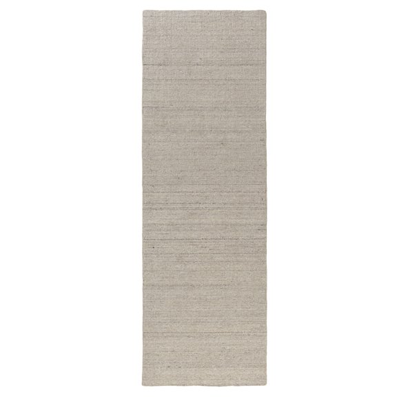 Laddha Home Designs 2.5' x 8' Handwoven Solid Striped Wool Area Throw Rug Runner - Cream