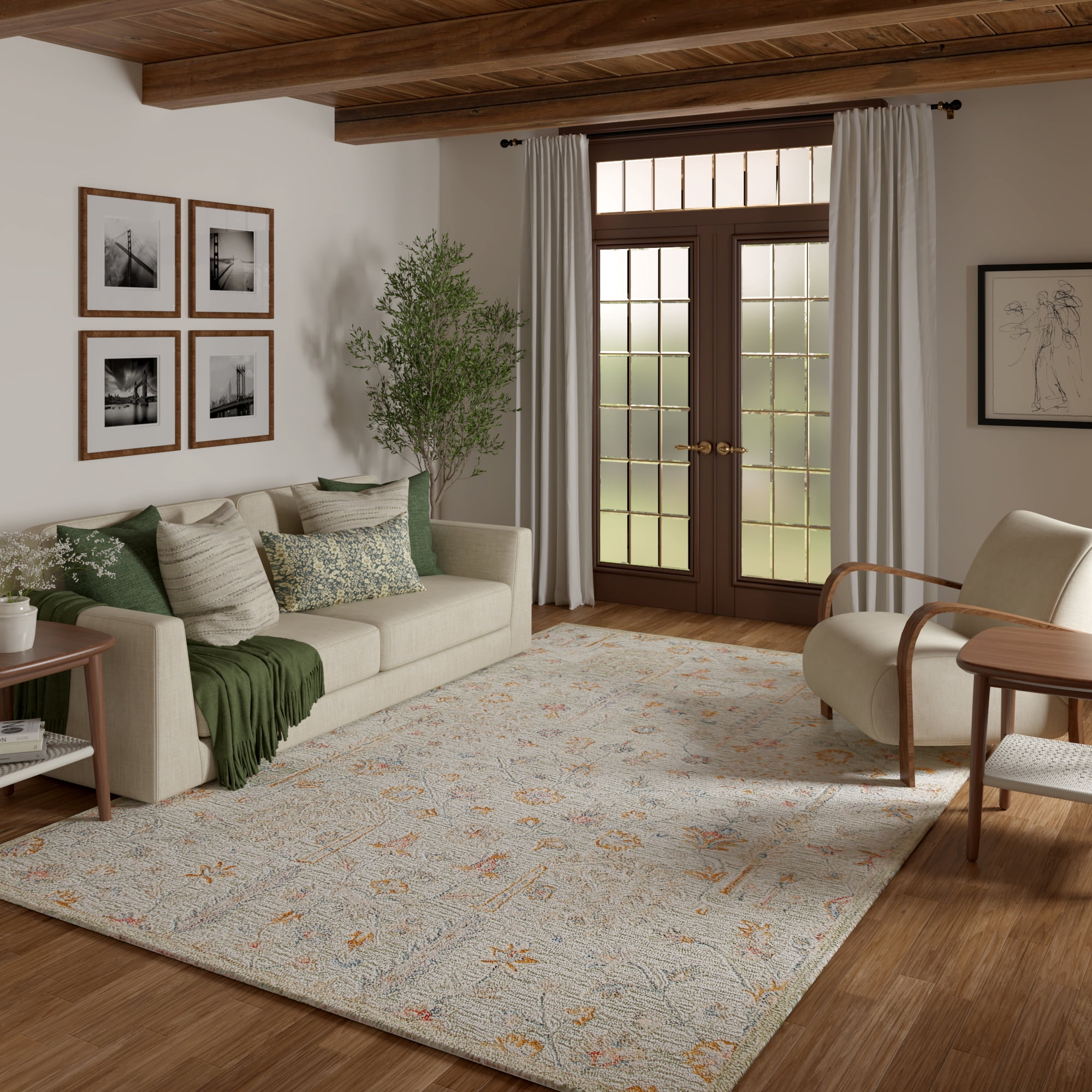 Laddha Home Designs 2' x 3' Hand Tufted Abstract Floral Area Throw Rug - Green and Cream