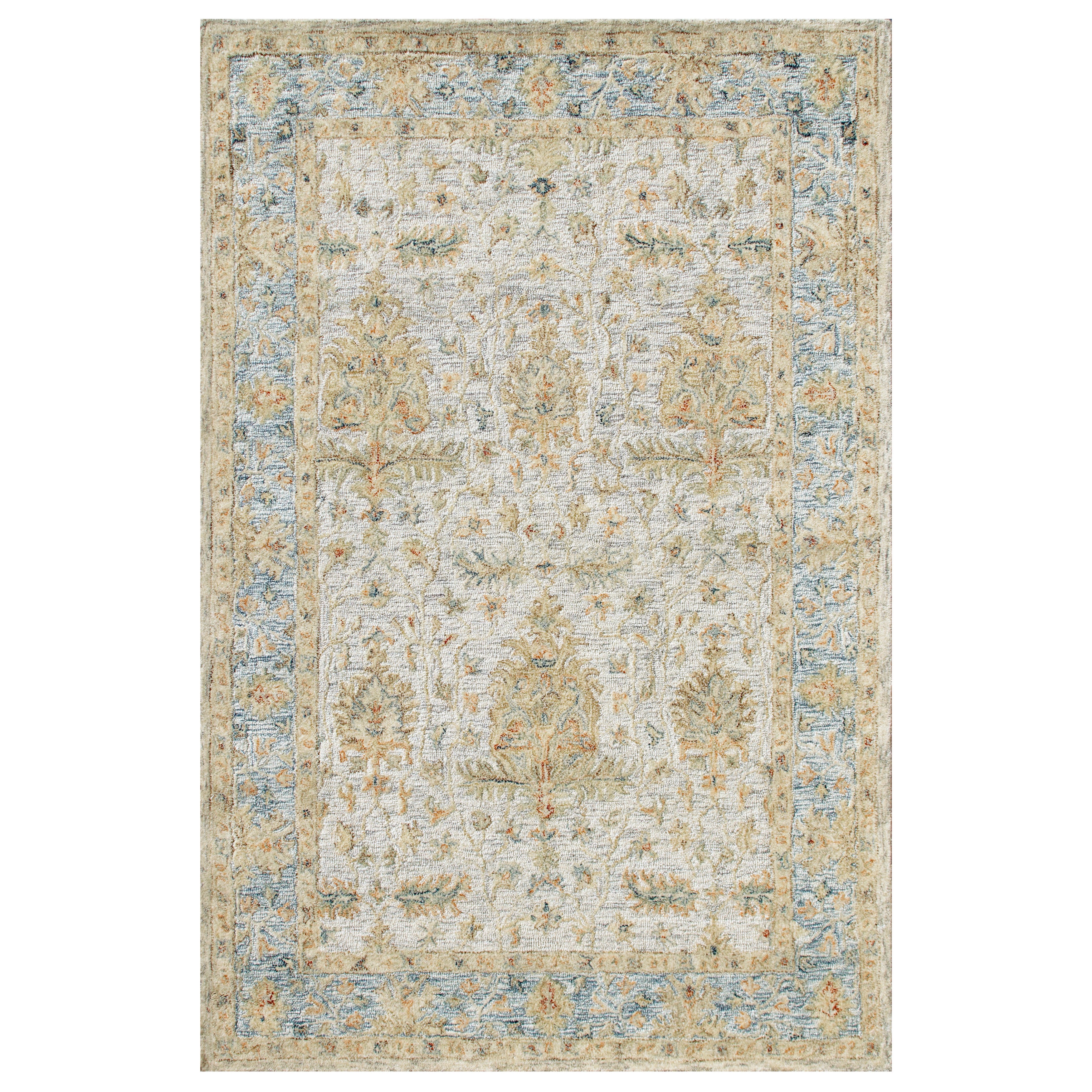 Harlow Hill 2' x 3' Blue/Taupe Floral Traditional Wool Indoor Area Rug