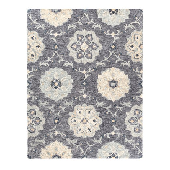 Laddha Home Designs 2' x 3' Hand Tufted Floral Wool Area Throw Rug - Gray and Blue