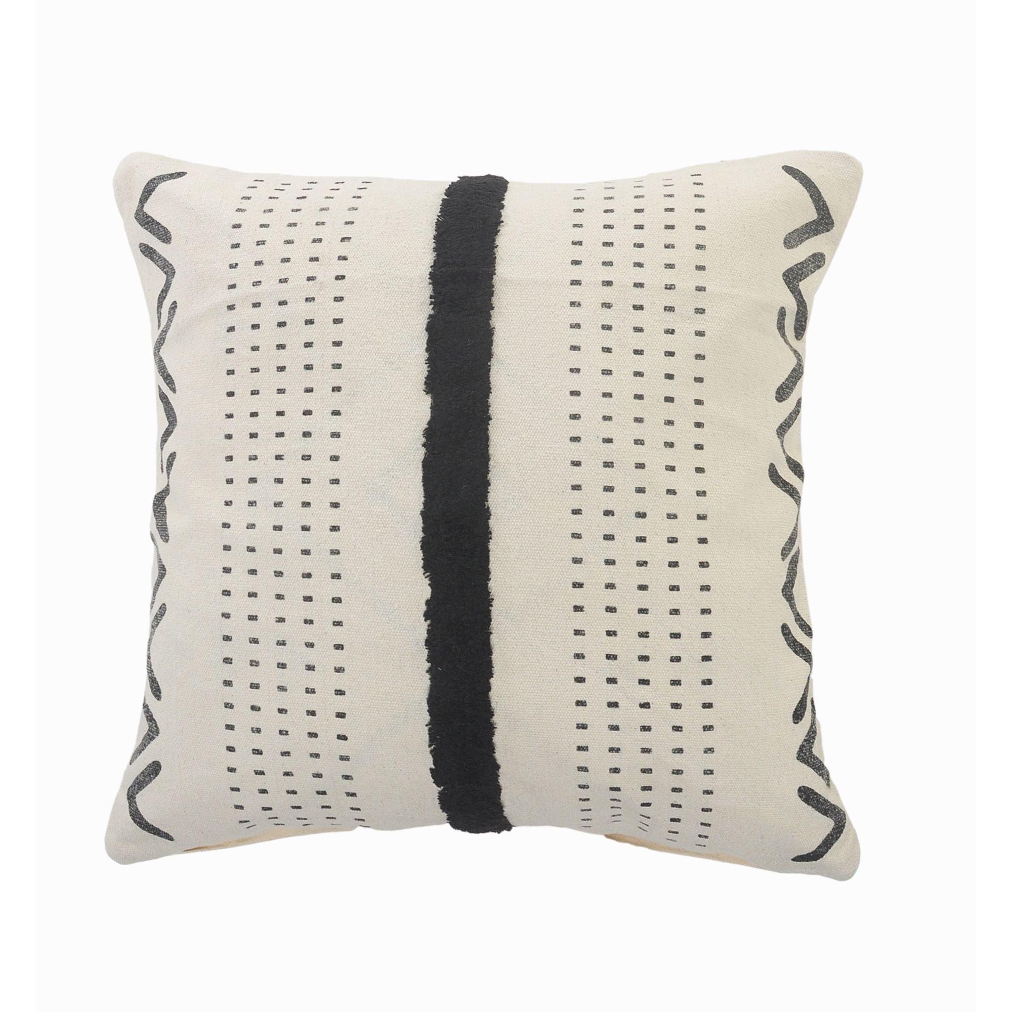 20" Black and Cream Cotton Tufted Throw Pillow