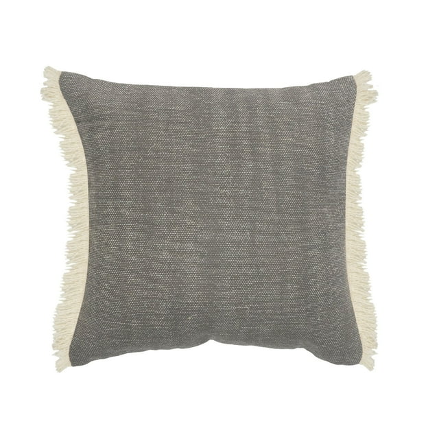 Laddha Home Designs 20" Charcoal Gray Solid Fringed Square Throw Pillow