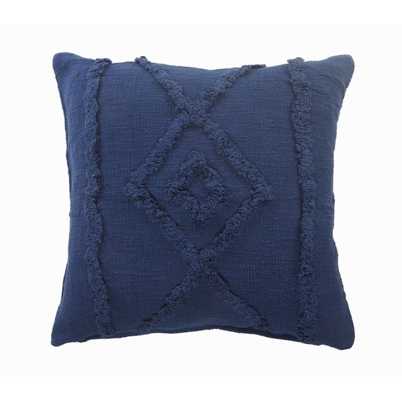 Laddha Home Designs 20" Navy Blue Hand Woven Diamond Tufted Square Throw Pillow