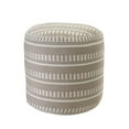 thumbnail image 1 of Laddha Home Designs 20" Taupe and White Striped Round Outdoor Patio Pouf Ottoman, 1 of 9