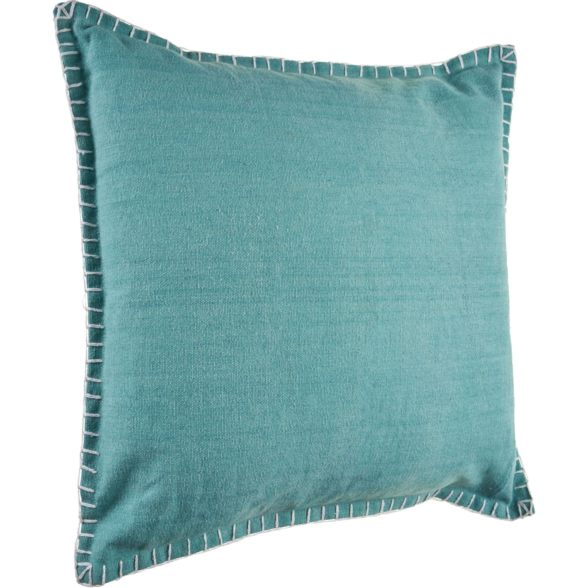 Teal Cotton Square Floor Pillow with Embroidered Edges