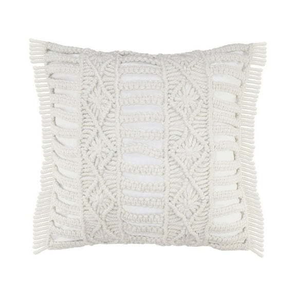 Laddha Home Designs 24" White Macrame Outdoor Square Throw Pillow