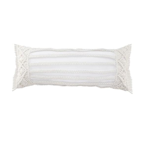 Laddha Home Designs 36" White Macrame Outdoor Lumbar Throw Pillow