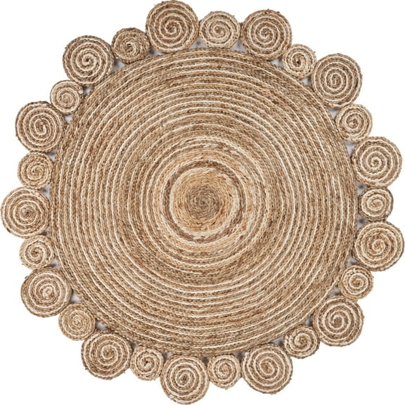 Laddha Home Designs 4' Brown Spiral Boutique Handmade Round Area Throw Rug