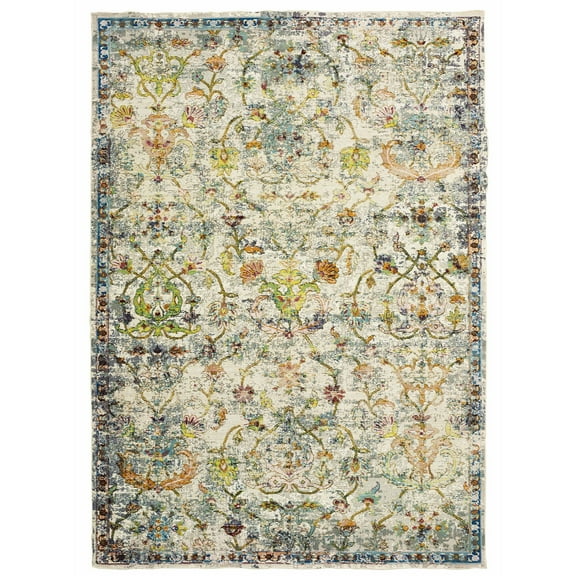 Laddha Home Designs 4' x 6' Green and Beige Oriental Rectangular Area Throw Rug