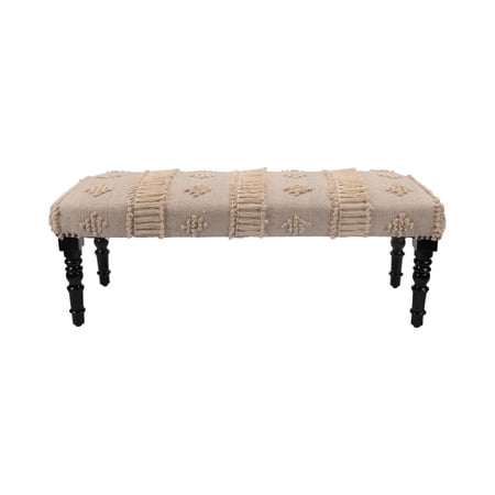 Laddha Home Designs 47" Blue and Cream Over Tufted Rectangular Bench