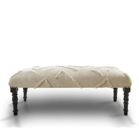 Laddha Home Designs 47" Cream Over Tufted Rectangular Bench with Wooden Legs