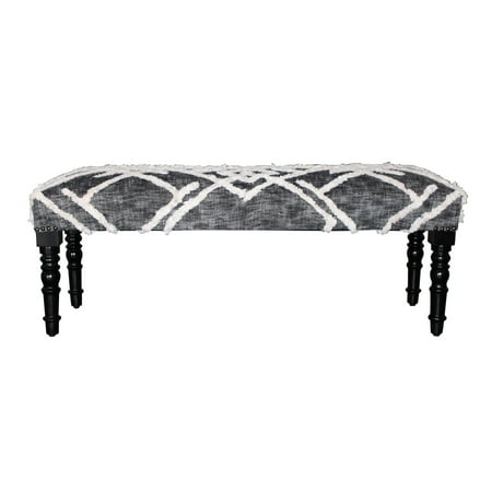 Laddha Home Designs 47" Gray and White Geometric Tufted Rectangular Bench